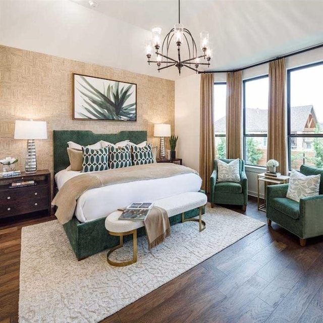 18829 Truman Trl, Conroe, TX 77302 - bedroom with a chandelier and dark wood finished floors