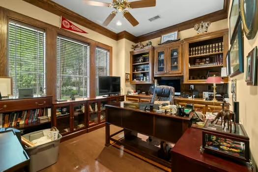 2 Argonne Pl, The Woodlands, TX 77382 - office featuring ceiling fan and wood finished floors