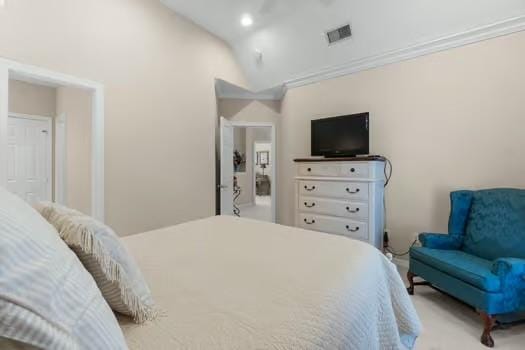2 Argonne Pl, The Woodlands, TX 77382 - bedroom featuring vaulted ceiling and carpet flooring