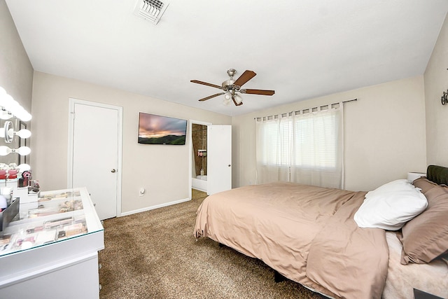 bedroom with carpet floors, baseboards, and ceiling fan