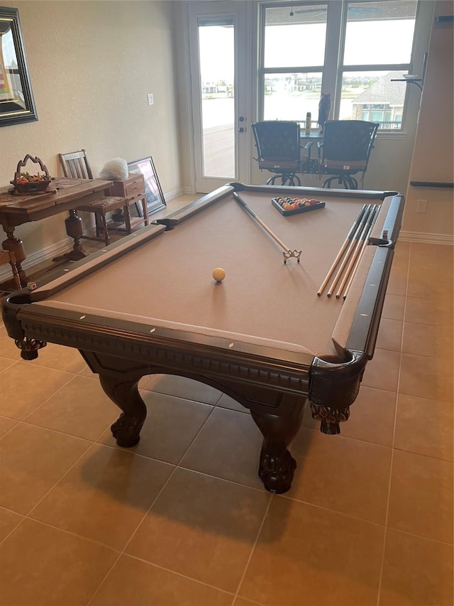 24130 Cannon Anello Ct, Katy, TX 77493 - rec room featuring tile patterned floors, billiards, and baseboards