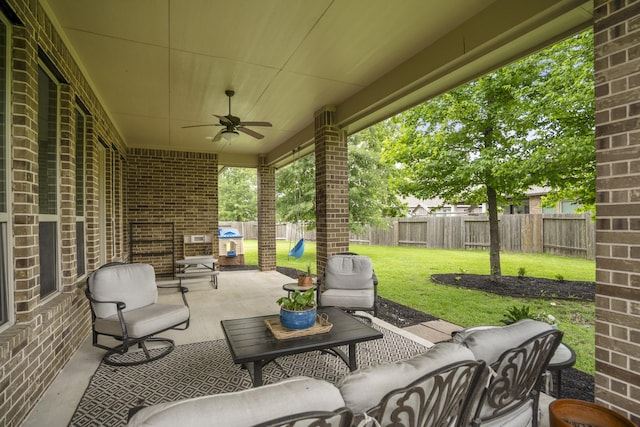 view of patio / terrace featuring an outdoor hangout area and ceiling fan