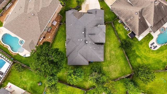 drone / aerial view of a pool