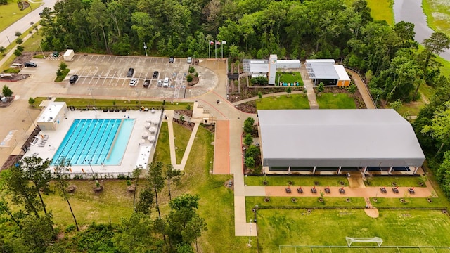 aerial view of a pool area