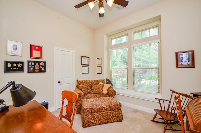 1523 Cafe Dumonde, Conroe, TX 77304 - sitting room with carpet, a ceiling fan, and baseboards