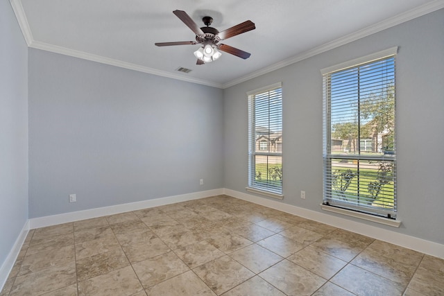 19107 Egret Glen Ct, Cypress, TX 77429 - spare room with ornamental molding, baseboards, and ceiling fan