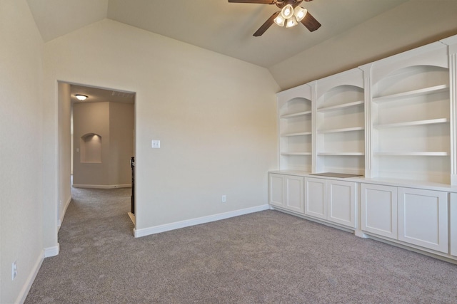 19107 Egret Glen Ct, Cypress, TX 77429 - spare room featuring lofted ceiling, carpet floors, a ceiling fan, and baseboards