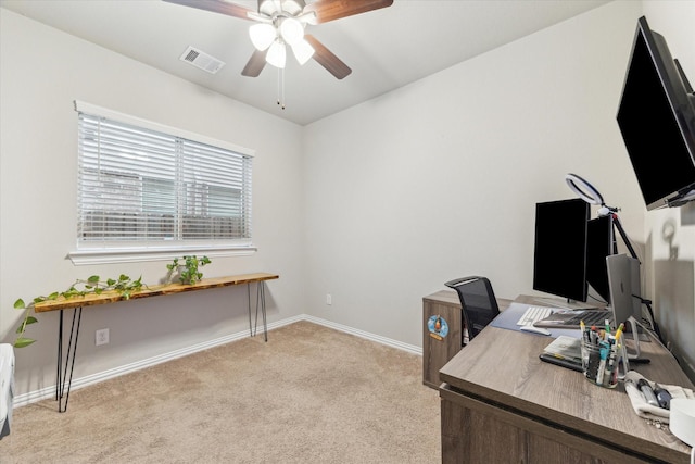 7110 Poppyseed Trl, Spring, TX 77379 - office area with a ceiling fan, light carpet, and baseboards