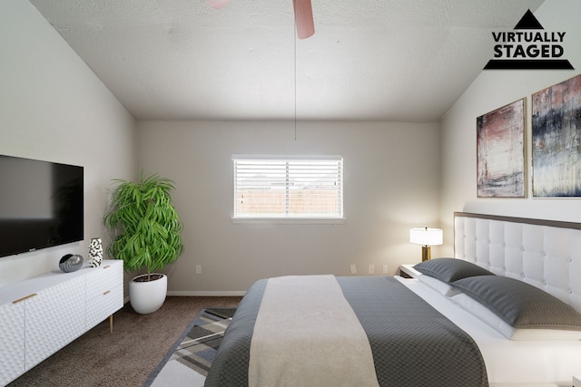 bedroom featuring carpet flooring, a ceiling fan, and baseboards