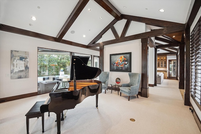 sitting room with carpet floors, baseboards, and recessed lighting