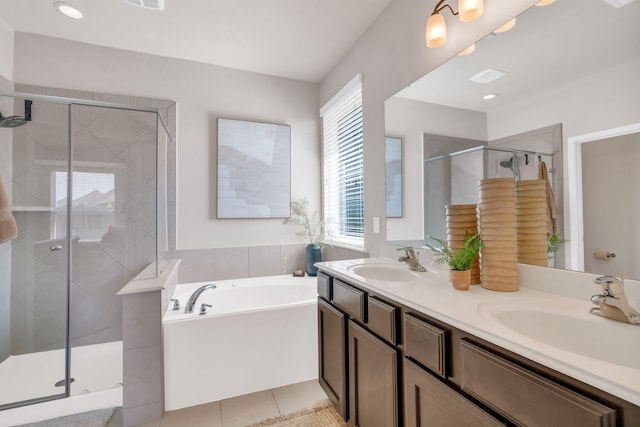 9962 Ash Creek Ct, Brookshire, TX 77423 - bathroom with a stall shower, a garden tub, and double vanity