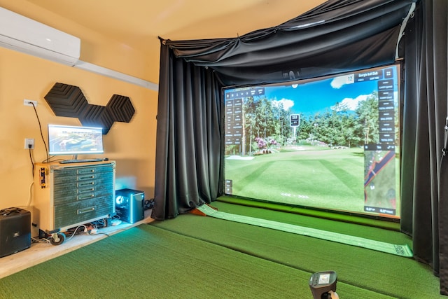 9962 Ash Creek Ct, Brookshire, TX 77423 - recreation room featuring an AC wall unit and golf simulator