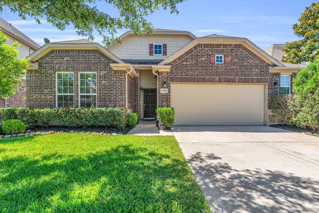 9962 Ash Creek Ct, Brookshire, TX 77423 - traditional-style home featuring brick siding, an attached garage, a front yard, and driveway
