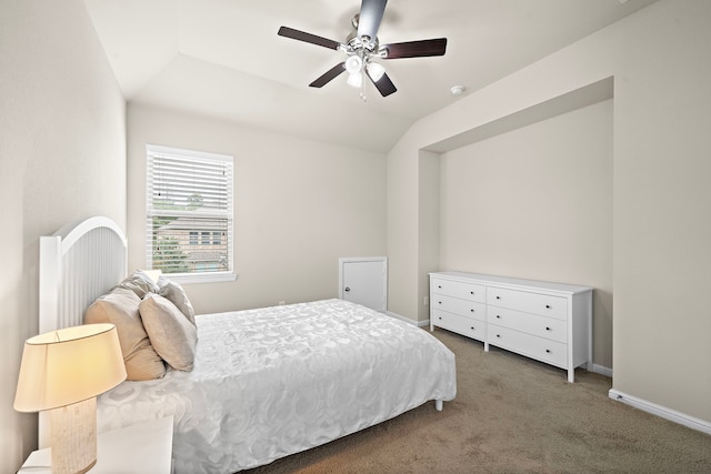 27916 Seger Bend Trl, Spring, TX 77386 - carpeted bedroom with ceiling fan, baseboards, and lofted ceiling
