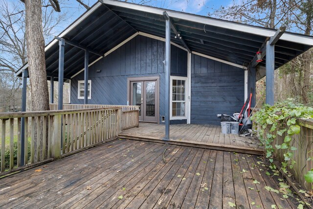 wooden terrace featuring french doors