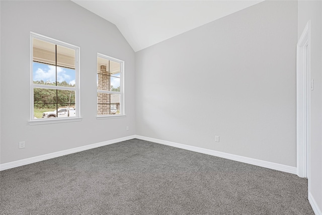 310 Little Spring Ct, Anahuac, TX 77514 - spare room with lofted ceiling, dark carpet, and baseboards