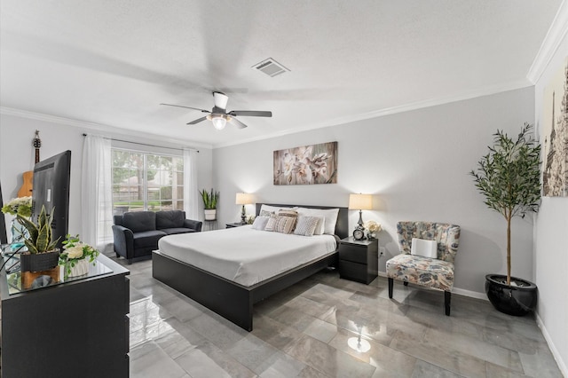 16603 April Hill St, Houston, TX 77095 - bedroom with crown molding, baseboards, and a ceiling fan