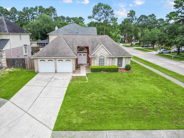 9302 Kirkchapel Ct, Spring, TX 77379 - view of front of home with roof with shingles, an attached garage, concrete driveway, and brick siding