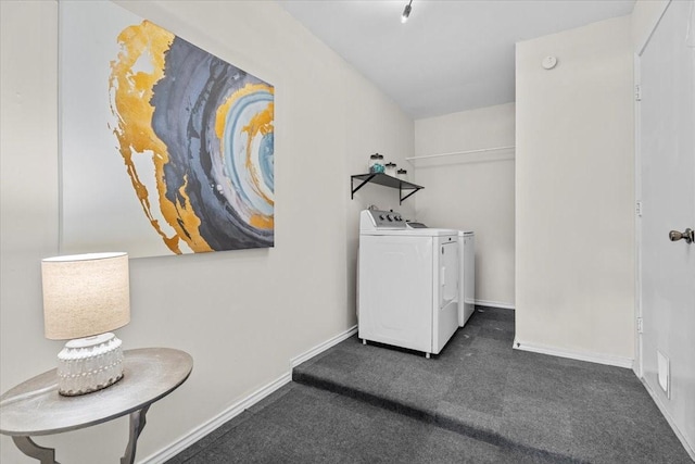 9302 Kirkchapel Ct, Spring, TX 77379 - clothes washing area with independent washer and dryer, dark colored carpet, and baseboards