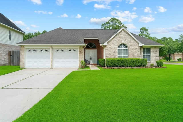 9302 Kirkchapel Ct, Spring, TX 77379 - view of front of home featuring a garage, concrete driveway, a front lawn, and a shingled roof