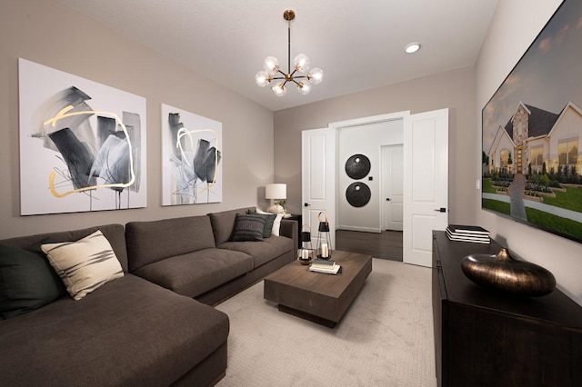 living room with a chandelier