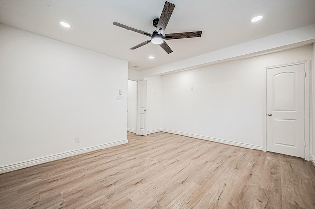 1739 Nocturne Ln, Houston, TX 77043 - empty room featuring ceiling fan, light wood-style flooring, recessed lighting, and baseboards