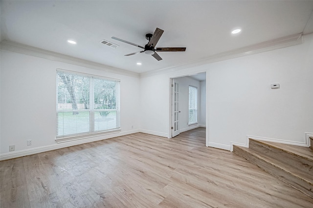 1739 Nocturne Ln, Houston, TX 77043 - spare room with crown molding, ceiling fan, wood finished floors, baseboards, and recessed lighting