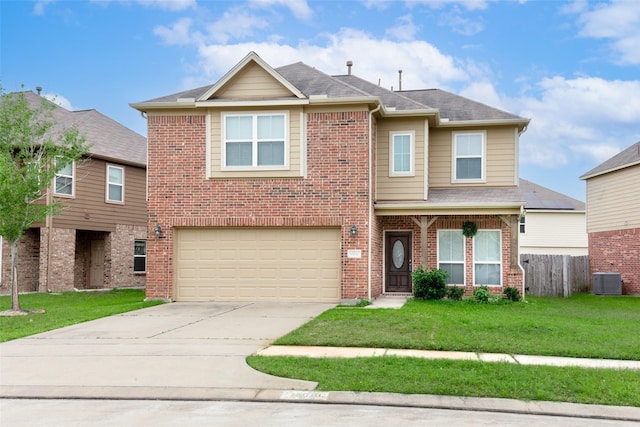 15010 Calico Heights Ln, Cypress, TX 77433 - view of front facade featuring a garage, concrete driveway, brick siding, and a shingled roof