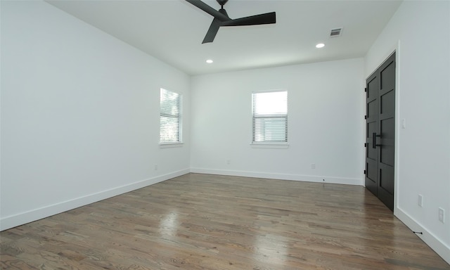 1224 Johnston St, Houston, TX 77022 - empty room featuring ceiling fan, wood finished floors, recessed lighting, and baseboards
