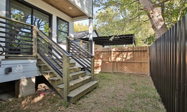 1224 Johnston St, Houston, TX 77022 - deck featuring a fenced backyard and stairway