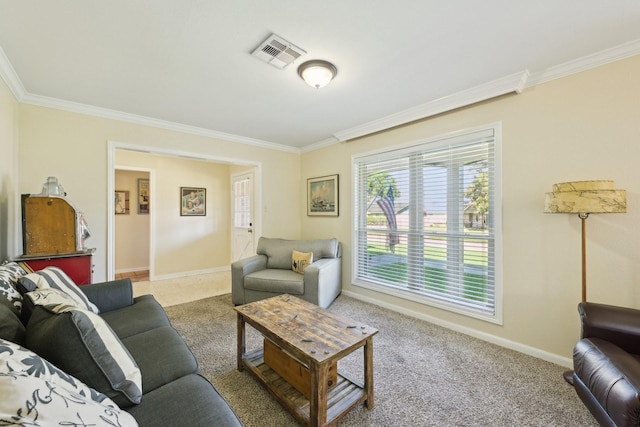 1410 Saxony Ln, Nassau Bay, TX 77058 - living area with ornamental molding, carpet, and baseboards