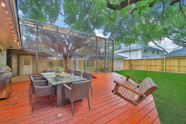 12443 Honeywood Trl, Houston, TX 77077 - wooden terrace with area for grilling and outdoor dining space