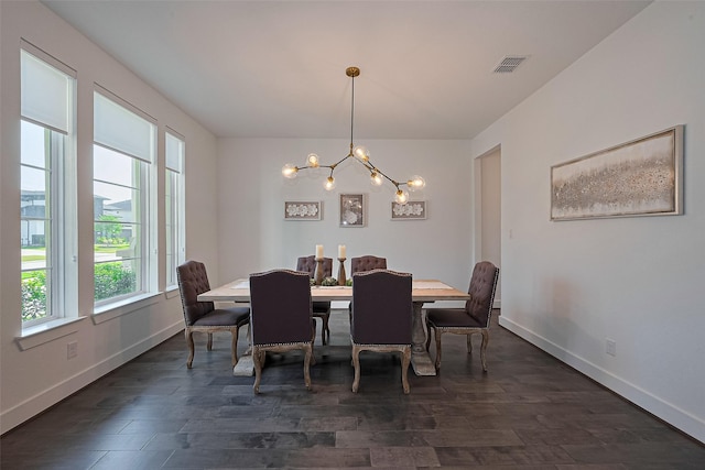 29851 Aaron River Trl, Fulshear, TX 77441 - dining space with a chandelier, baseboards, and dark wood-type flooring