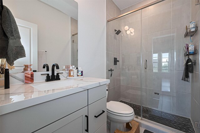 29851 Aaron River Trl, Fulshear, TX 77441 - bathroom with a stall shower, toilet, and vanity