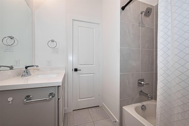29851 Aaron River Trl, Fulshear, TX 77441 - bathroom with tile patterned floors, vanity, shower / bath combination with curtain, and baseboards