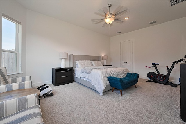 29851 Aaron River Trl, Fulshear, TX 77441 - bedroom with light colored carpet, baseboards, a closet, and ceiling fan