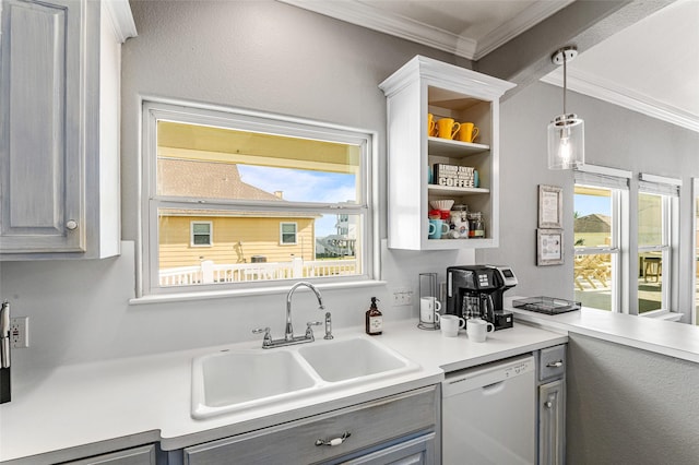 2296 Martinique, Crystal Beach, TX 77650 - bar with white dishwasher, a sink, ornamental molding, and pendant lighting