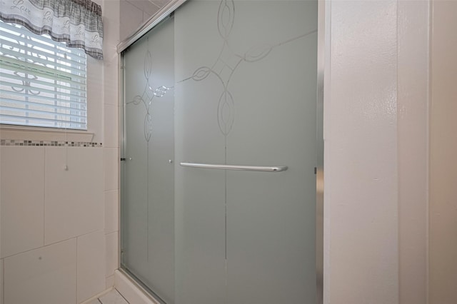 bathroom with a shower stall