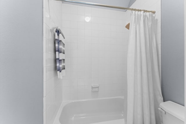 13502 Mount Airy Dr, Cypress, TX 77429 - bathroom with toilet and shower / bath combo with shower curtain