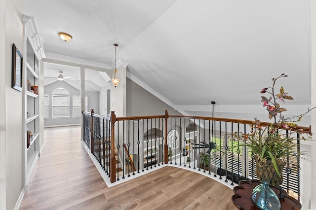 13502 Mount Airy Dr, Cypress, TX 77429 - hall with wood finished floors, lofted ceiling, and baseboards