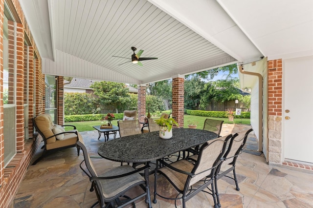 13502 Mount Airy Dr, Cypress, TX 77429 - view of patio with outdoor dining space, a ceiling fan, and fence