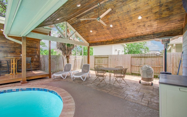114 Dr Martin Luther King Jr Dr, La Porte, TX 77571 - view of pool featuring a fenced backyard, ceiling fan, and a patio