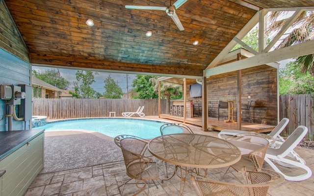 114 Dr Martin Luther King Jr Dr, La Porte, TX 77571 - view of pool with a ceiling fan, a fenced backyard, and a patio area