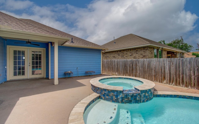 114 Dr Martin Luther King Jr Dr, La Porte, TX 77571 - view of pool with french doors, a pool with connected hot tub, a patio area, and a ceiling fan