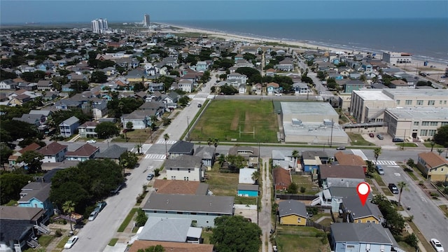 1614 Ursuline St, Galveston, TX 77550 - aerial view of property and surrounding area featuring nearby suburban area and a nearby body of water