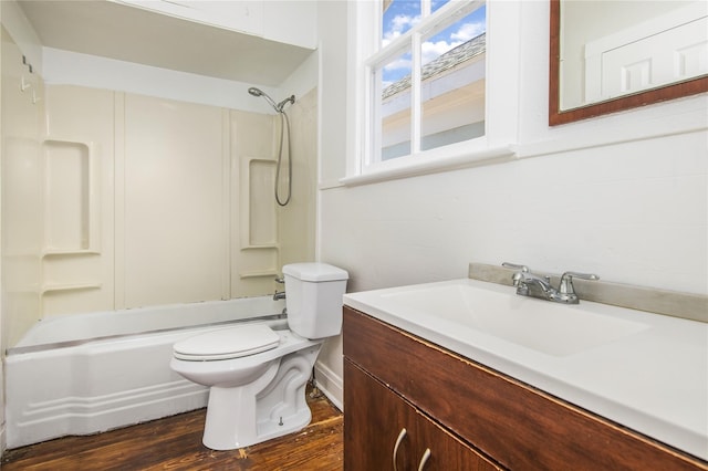 1614 Ursuline St, Galveston, TX 77550 - bathroom with toilet, wood finished floors, shower / bathtub combination, and vanity