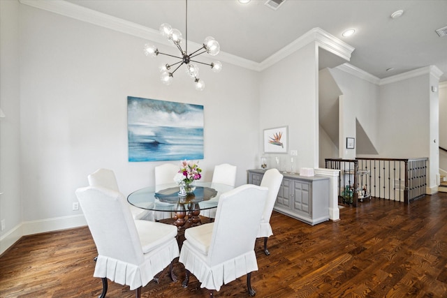 2729 Cohn St, Houston, TX 77007 - dining room featuring ornamental molding, a chandelier, wood finished floors, baseboards, and recessed lighting