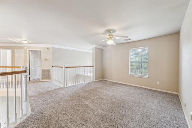 1301 Wilderness Pines Dr, Friendswood, TX 77546 - carpeted empty room with ceiling fan, crown molding, and baseboards