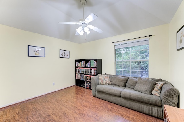 12911 Peach Meadow Dr, Cypress, TX 77429 - living area featuring wood finished floors, ceiling fan, and baseboards