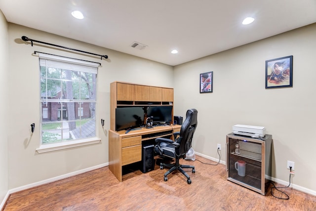 12911 Peach Meadow Dr, Cypress, TX 77429 - office area with light wood-type flooring, baseboards, and recessed lighting